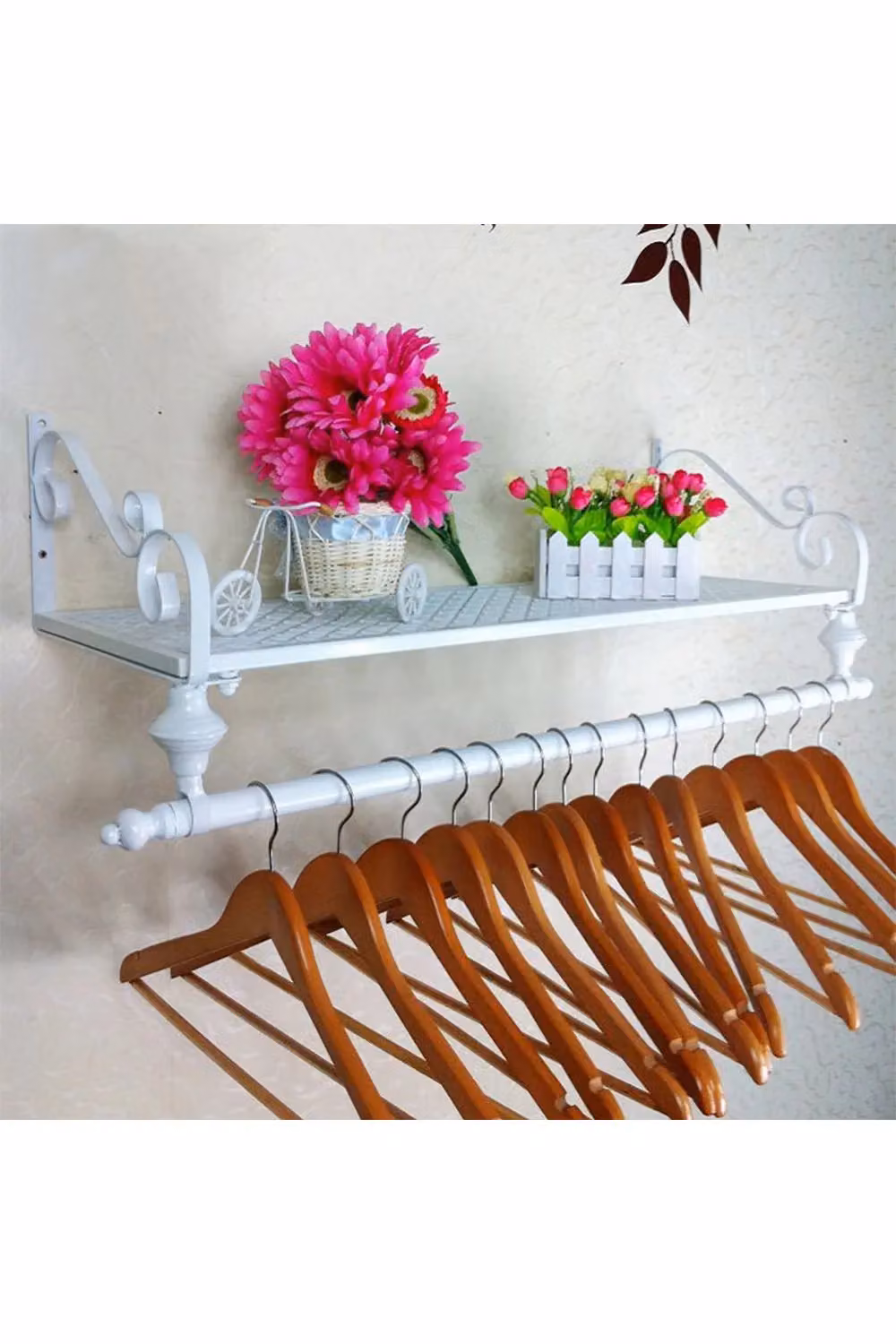 Livingandhome Wall Mounted Metal Clothes Garment Display Rack with Shelf in White – 2