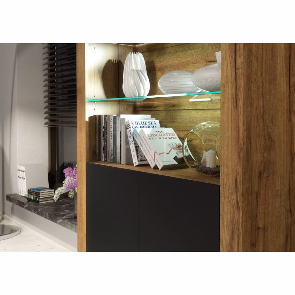 Mex Furniture LTD Spectrum Display Cabinet in Dark Oak and Black with LED Lighting, W/D/H: 170 x 35 x 100 cm – 3
