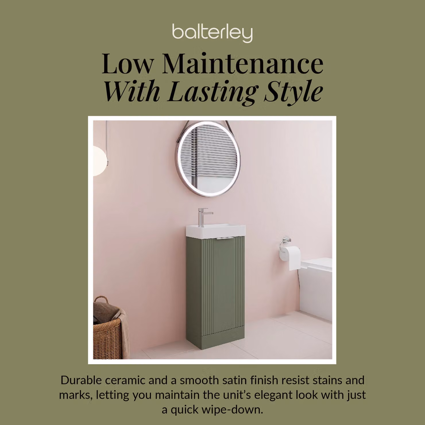 Balterley Retro Floor Standing Bathroom Vanity Basin Unit in Satin Green, Width: 40 cm – 3