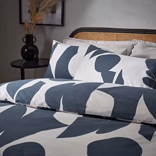 HOEM Meta Abstract Geometric Cotton Rich Duvet Cover and Pillowcase Set in Blue, Single (90 x 200 cm) – 2