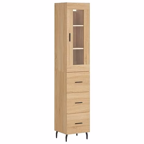 vidaXL Sonoma Oak Highboard with Hinged Doors and Internal Shelves, Brown, W/D/H: 34.5 x 32.9 x 180 cm – 1