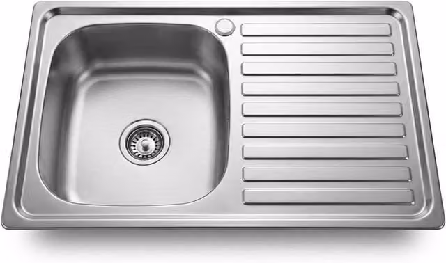 INMTFEI 304 Stainless Steel Single Bowl Kitchen Sink with Drainer Board in Silver – 1