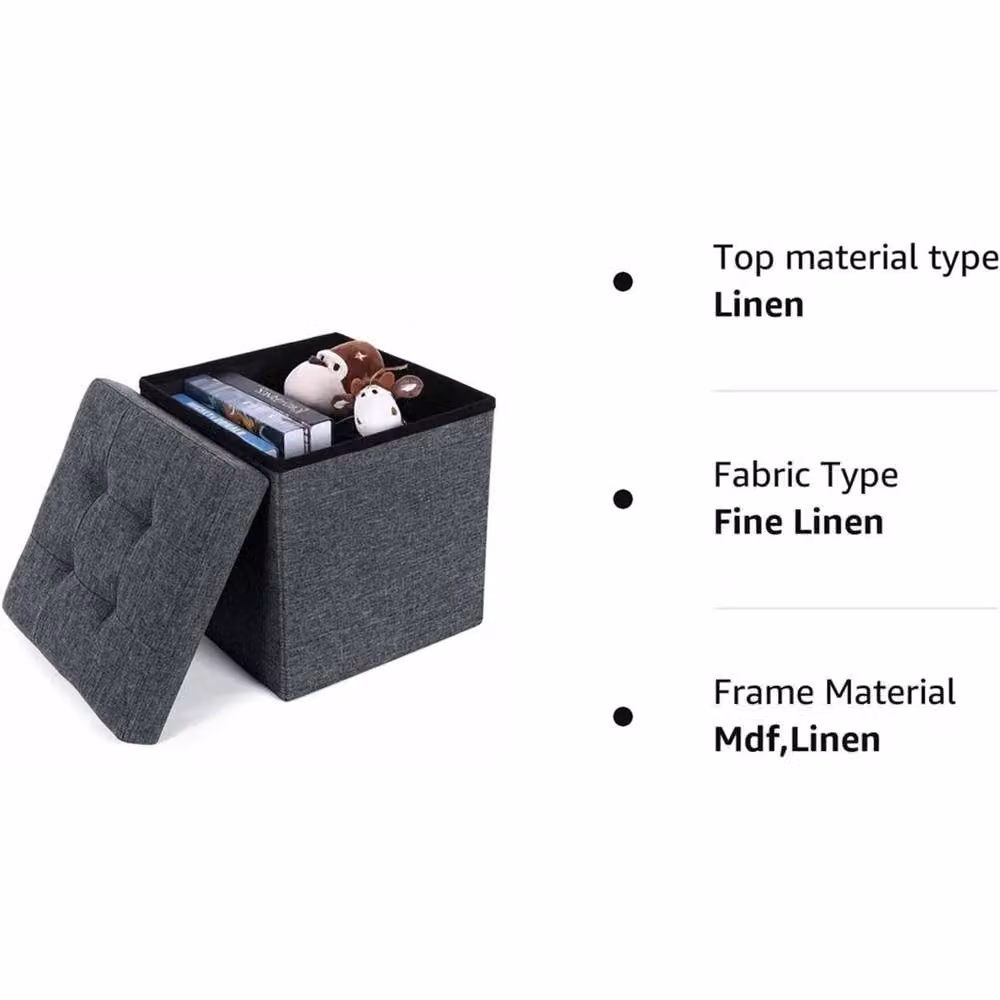 FORGEVIO Dark Grey Folding Ottoman Storage Box, W/D/H: 38 x 38 x 38 cm – 4
