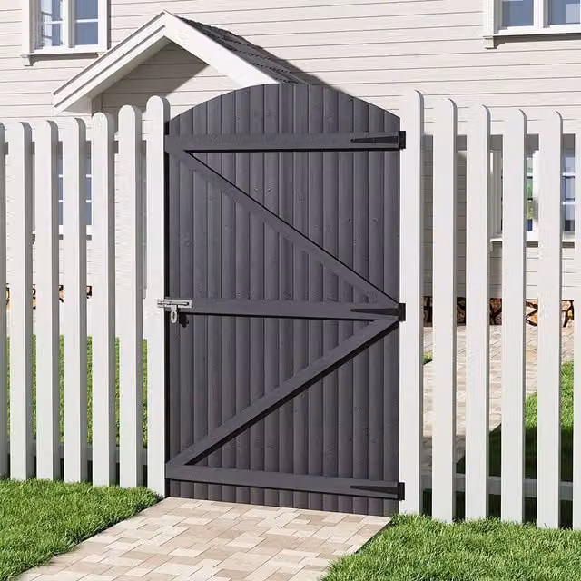 Livingandhome Arch Top Wooden Garden Gate in Grey, W: 105 cm, H: 180 cm