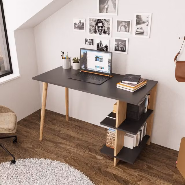 Bimossa Modern Writing Desk in Oak and Anthracite
