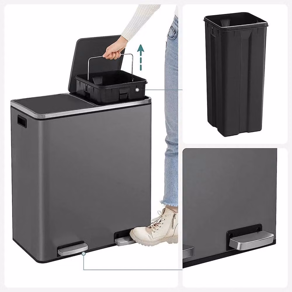 SPETLEK 2 Compartment Step On Kitchen Trash Can, Grey – 3