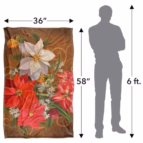 JQ Licensing Winter Floral Poinsettias Super Soft Fleece Throw Blanket, Multicolour, W: 91 cm, D: 147 cm – 4