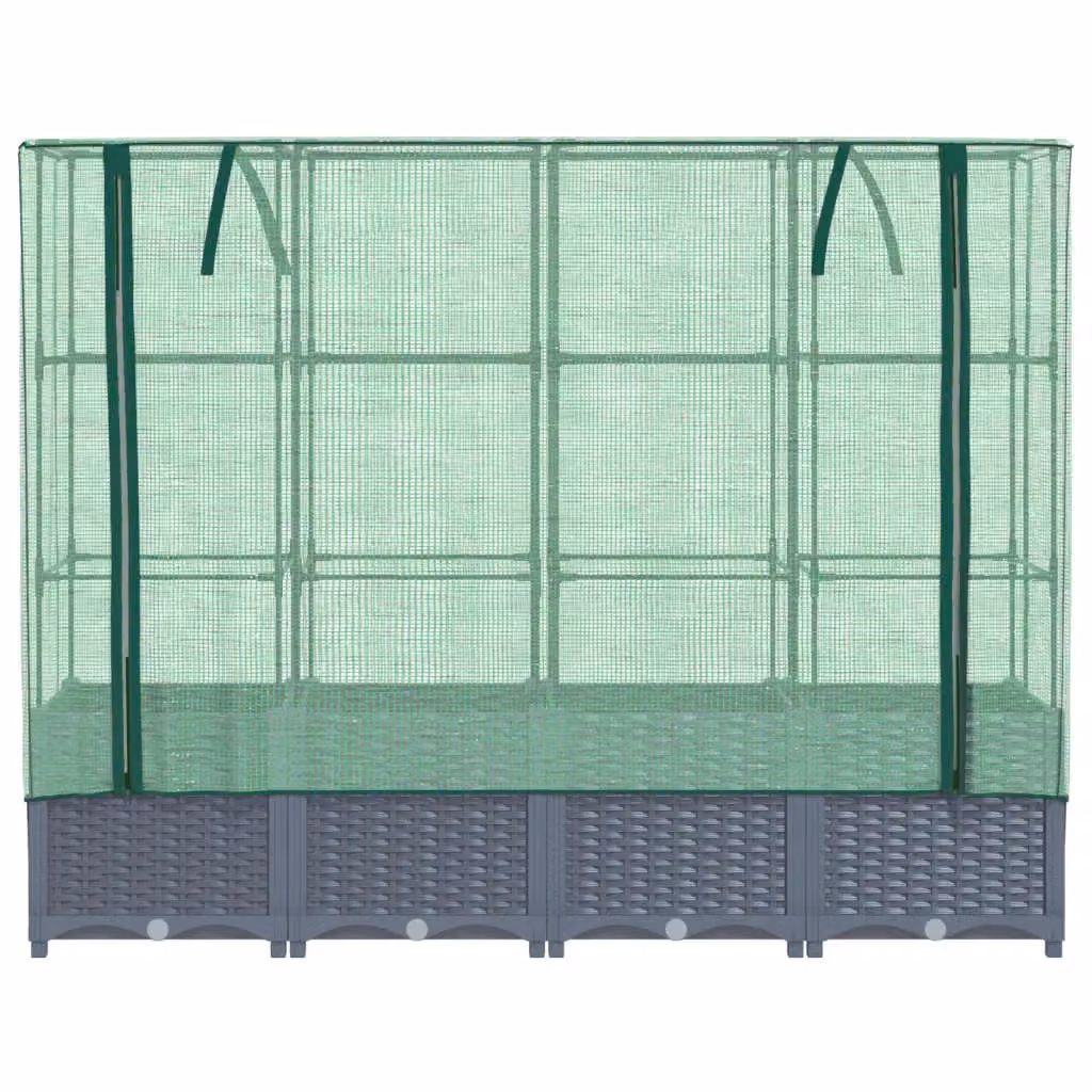 Berkfield Home Raised Bed with Greenhouse Cover in Black Rattan Look, W: 160 cm, D: 40 cm, H: 138 cm – 3
