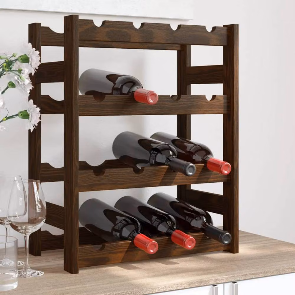 Berkfield Home Beautiful Rustic Brown Solid Pine Wall Mounted Wine Rack for 16 Bottles – 2