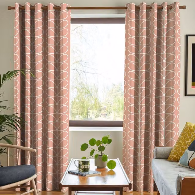 Orla Kiely Jumbo Linear Stem Made to Measure Blackout Eyelet Curtains in Pink Cotton