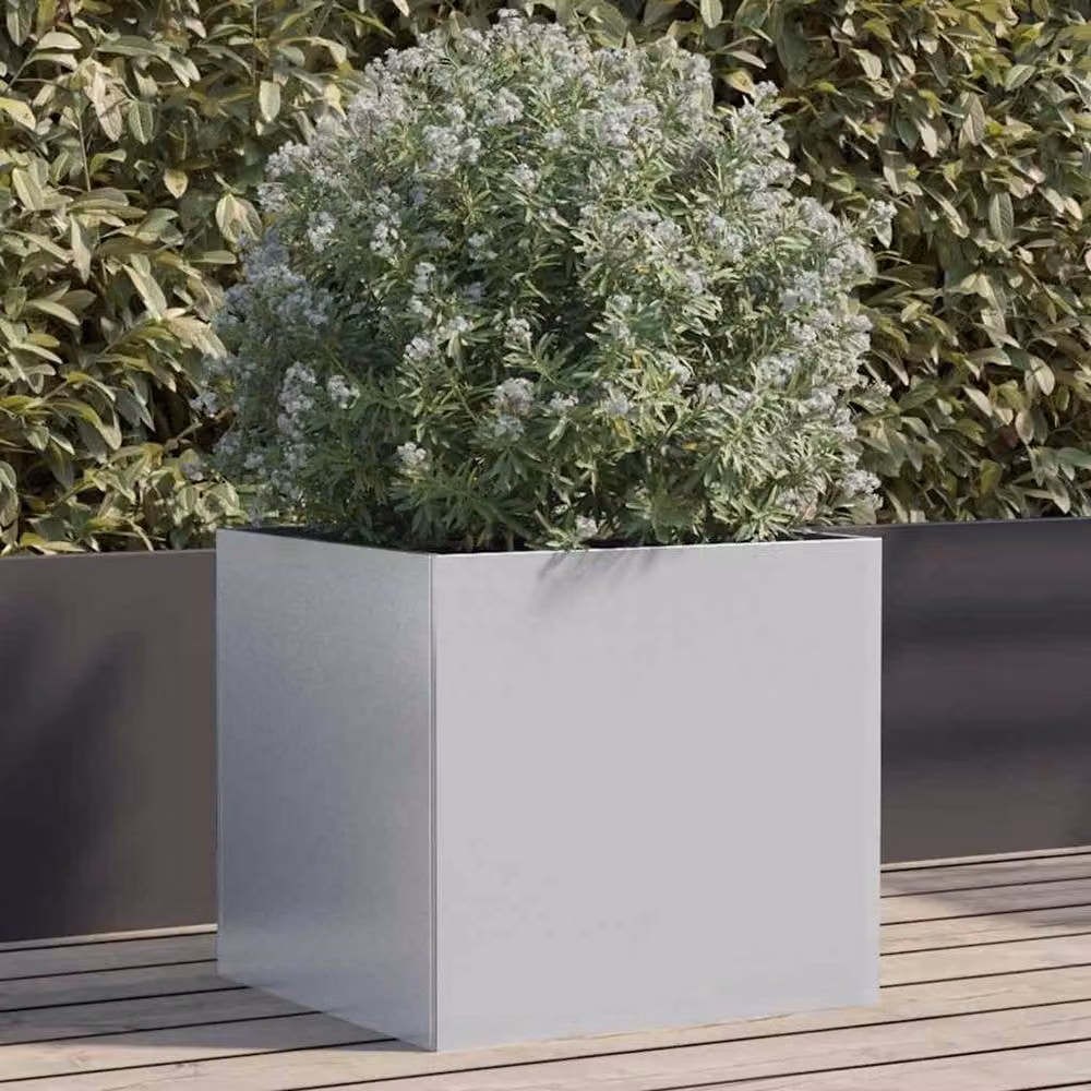 Berkfield Home Silver Galvanised Steel Planter Tub W: 42 cm, D: 40 cm, H: 39 cm – 2