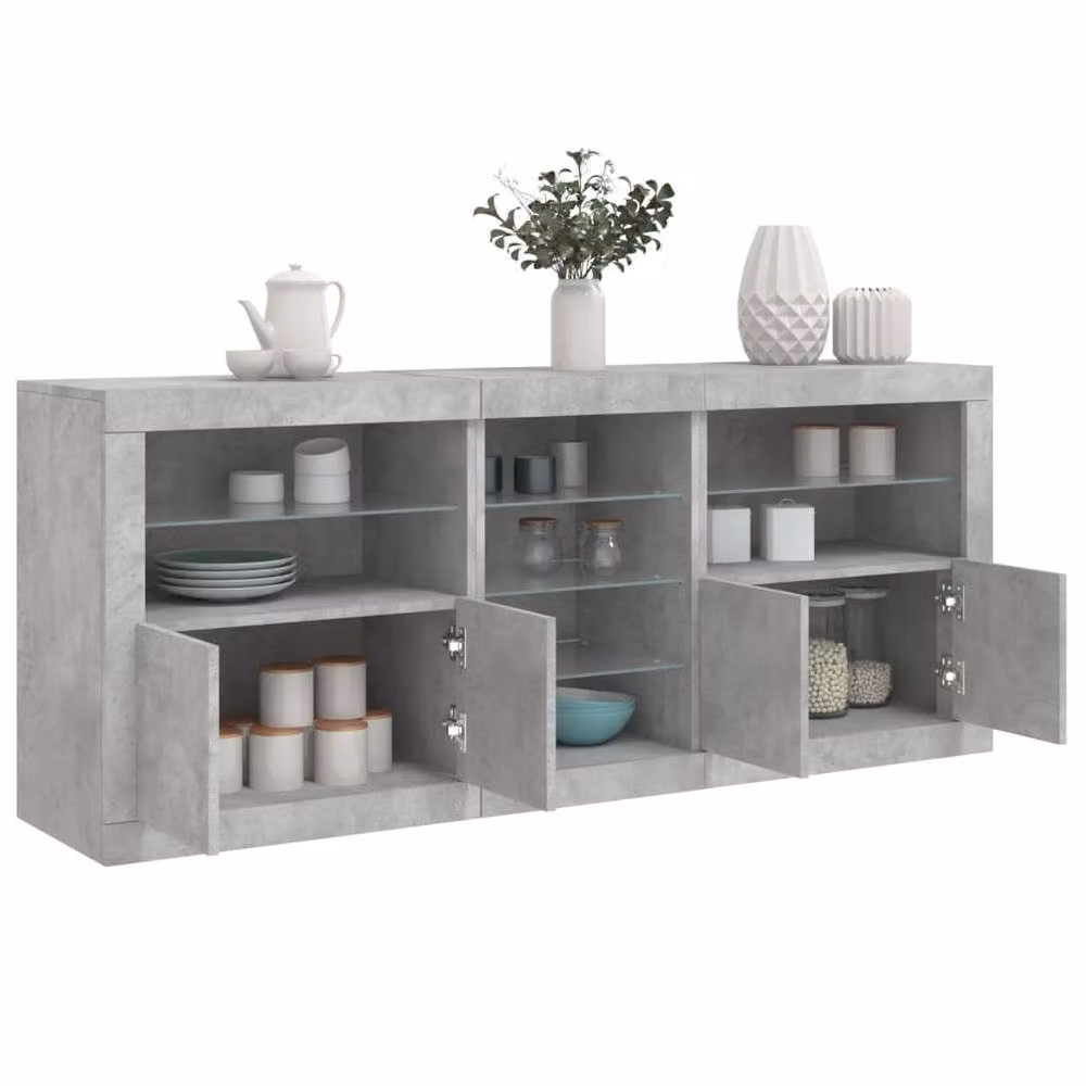 Berkfield Home Modern Sideboard with Integrated LED Lights in Concrete Grey, W: 181.5 cm, D: 37 cm, H: 67 cm – 2