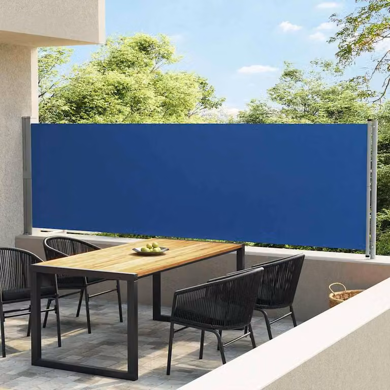 Berkfield Home Blue Retractable Side Awning for Patio, W/H: 600 x 140 cm