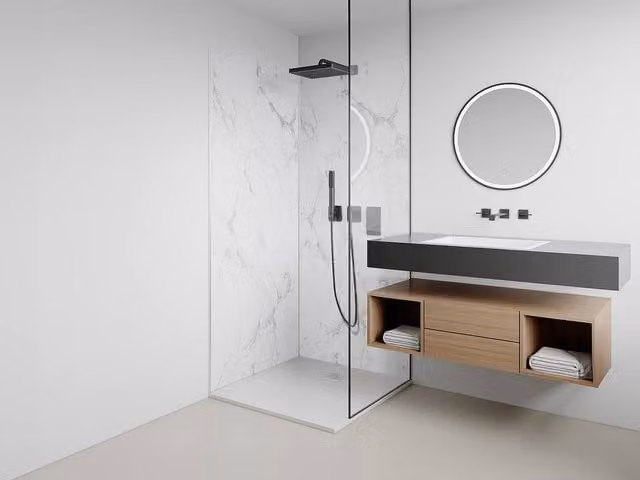 Vente-unique Set of 2 White Marble Effect Aluminum Wall Shower Panels with Profiles, H 210 cm x W 90 cm