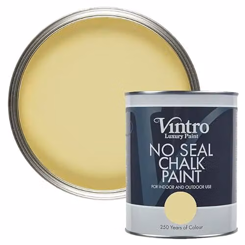 Vintro No Seal Chalk Paint in Light Yellow (Xanthe), 1 Litre, Matt Water-Based Paint for Wood and Interior or Exterior Use – 1