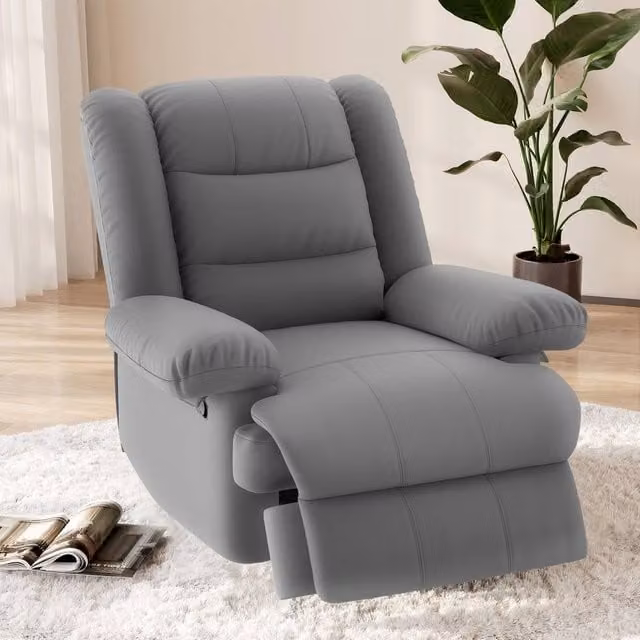 Gartistgo Manual Recliner Armchair in Grey PU Leather with Metal Frame