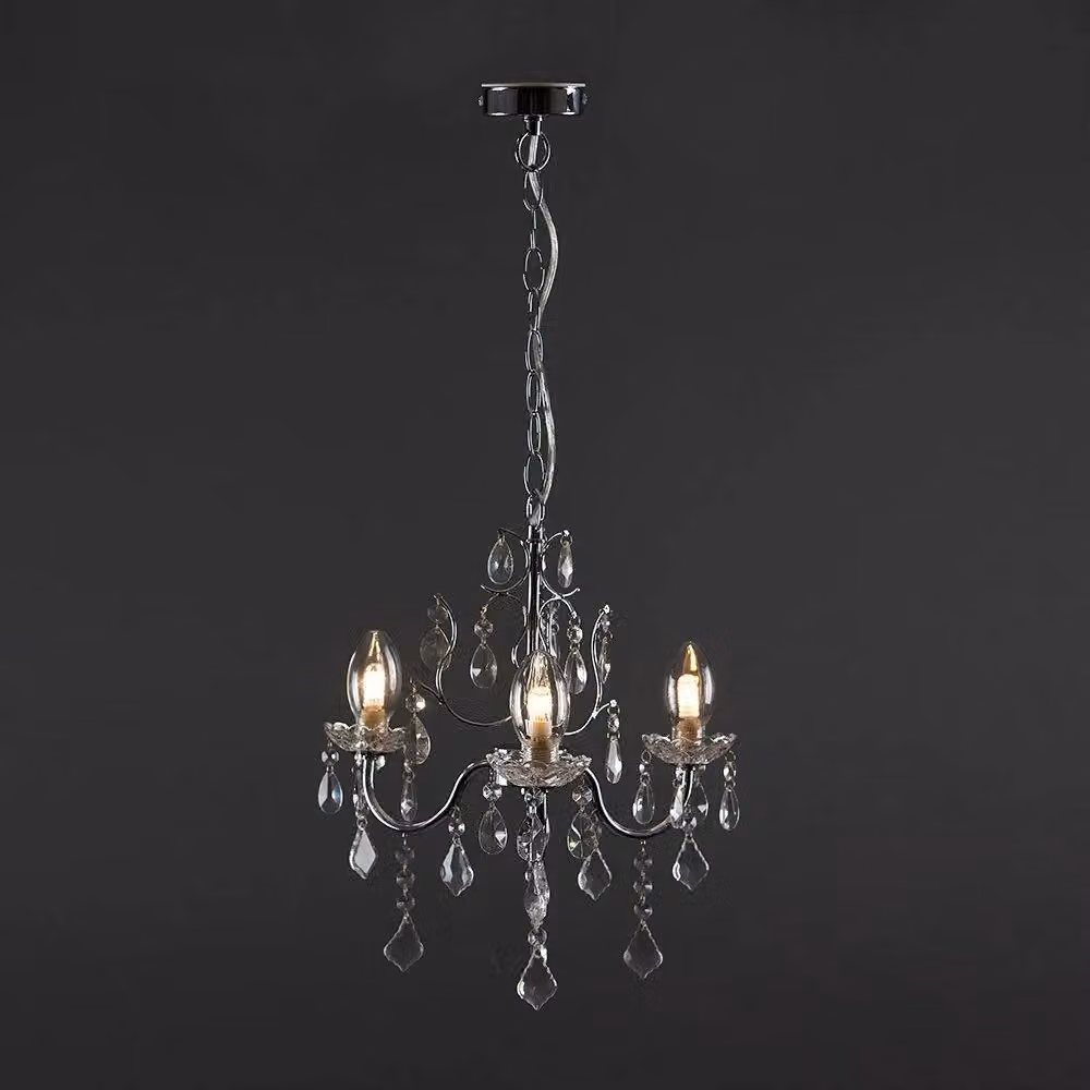 ValueLights Varuna Glass Droplet IP44 Rated Bathroom Chandelier Pendant Ceiling Light in Silver and Chrome – 2