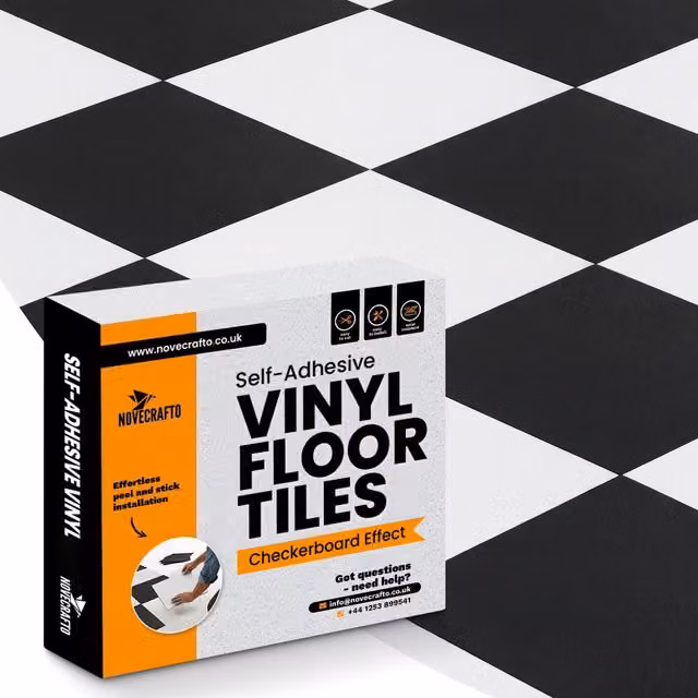 Novecrafto Self Adhesive Checkerboard Vinyl Floor Tiles, Black and White, 30 Pieces, W/D/H: 30.5 x 30.5 x 0 cm – 1