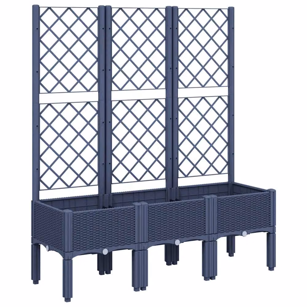 Berkfield Home Garden Planter with Trellis in Blue Grey, W/D/H: 120 x 40 x 142 cm – 3