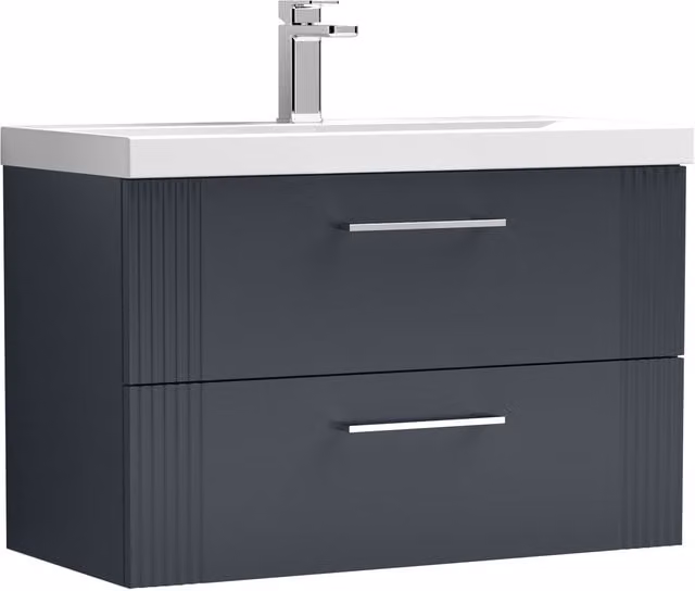 Balterley Wall Hung 2 Drawer Vanity Unit with Thin-Edge Basin, Dark Grey, W: 80 cm, D: 55 cm – 1