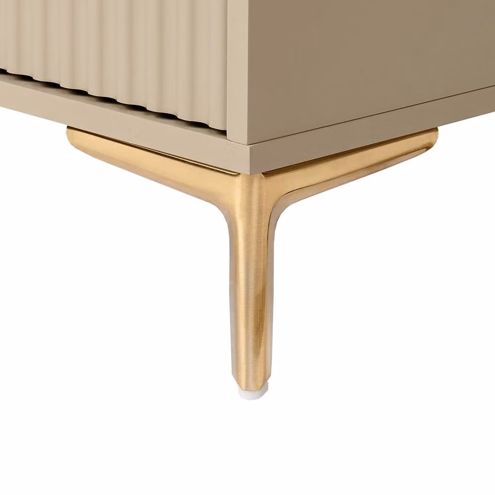 Wyld and Coco Beige 6-Drawer Chest with Fluted Fronts and Gold Handles – 3