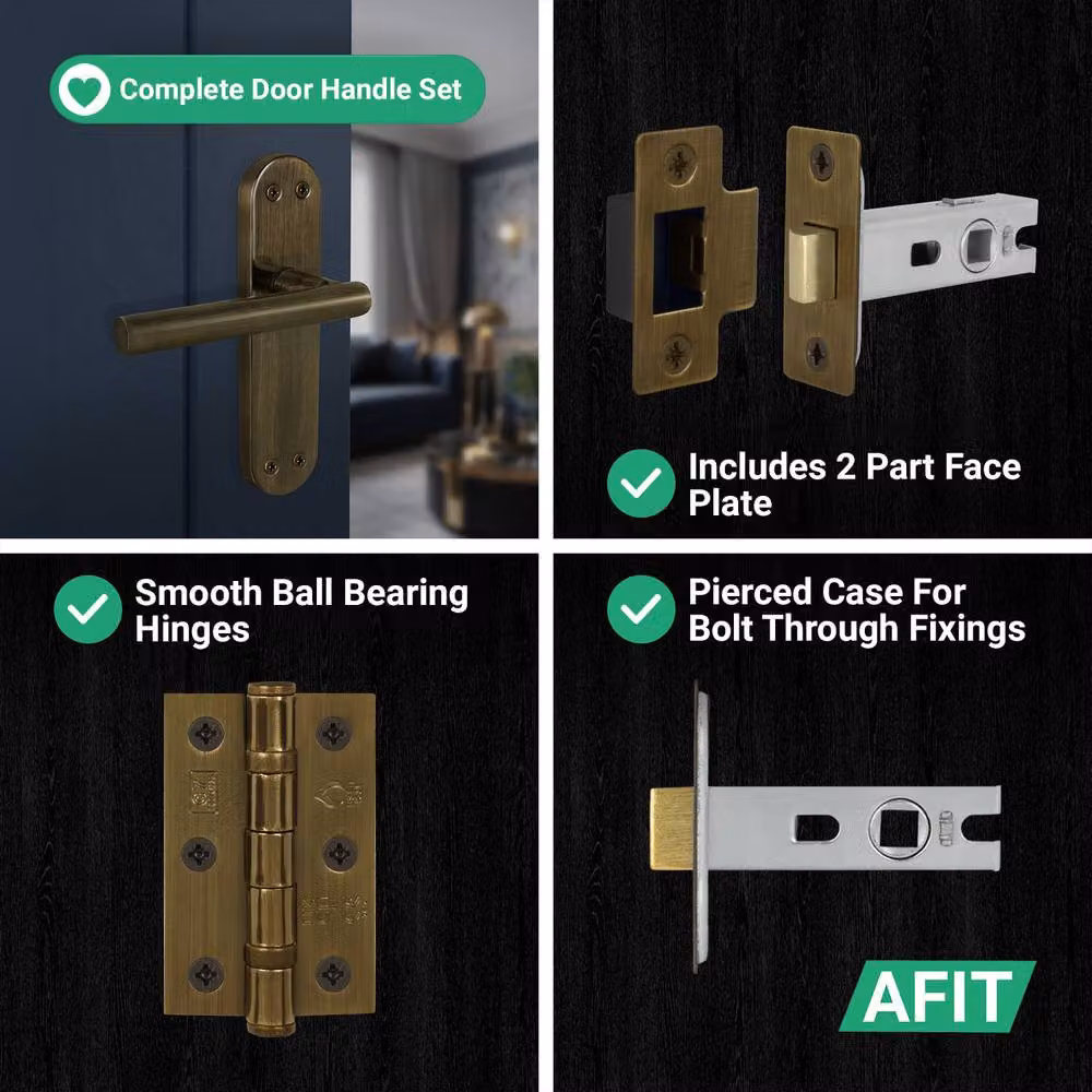 AFIT T-Bar Antique Brass Latch Backplate Handles and Hinges in Bronze, 150 x 150 mm – 4
