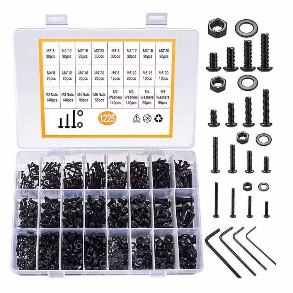 FLAVORA 1225-Piece Stainless Steel Hex Socket Screw, Bolt and Nut Set in Black – 2