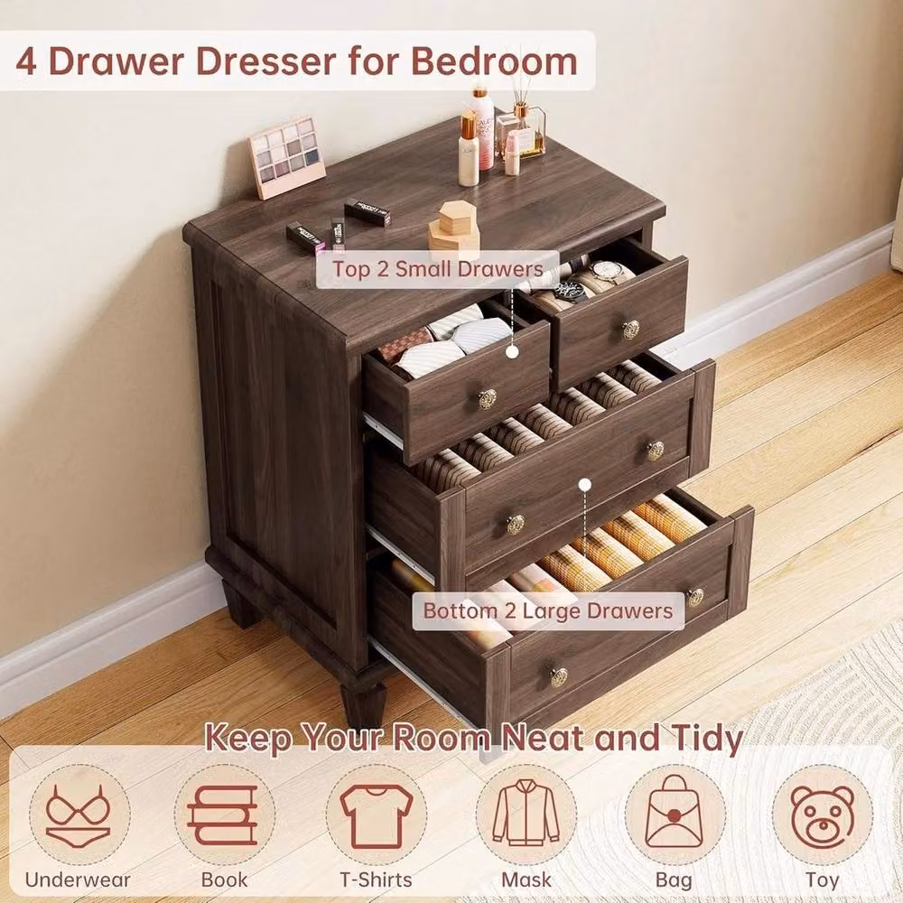 VOGREX Brown 4-Drawer Vintage Freestanding Dresser for your Bedroom or Living Room – 3