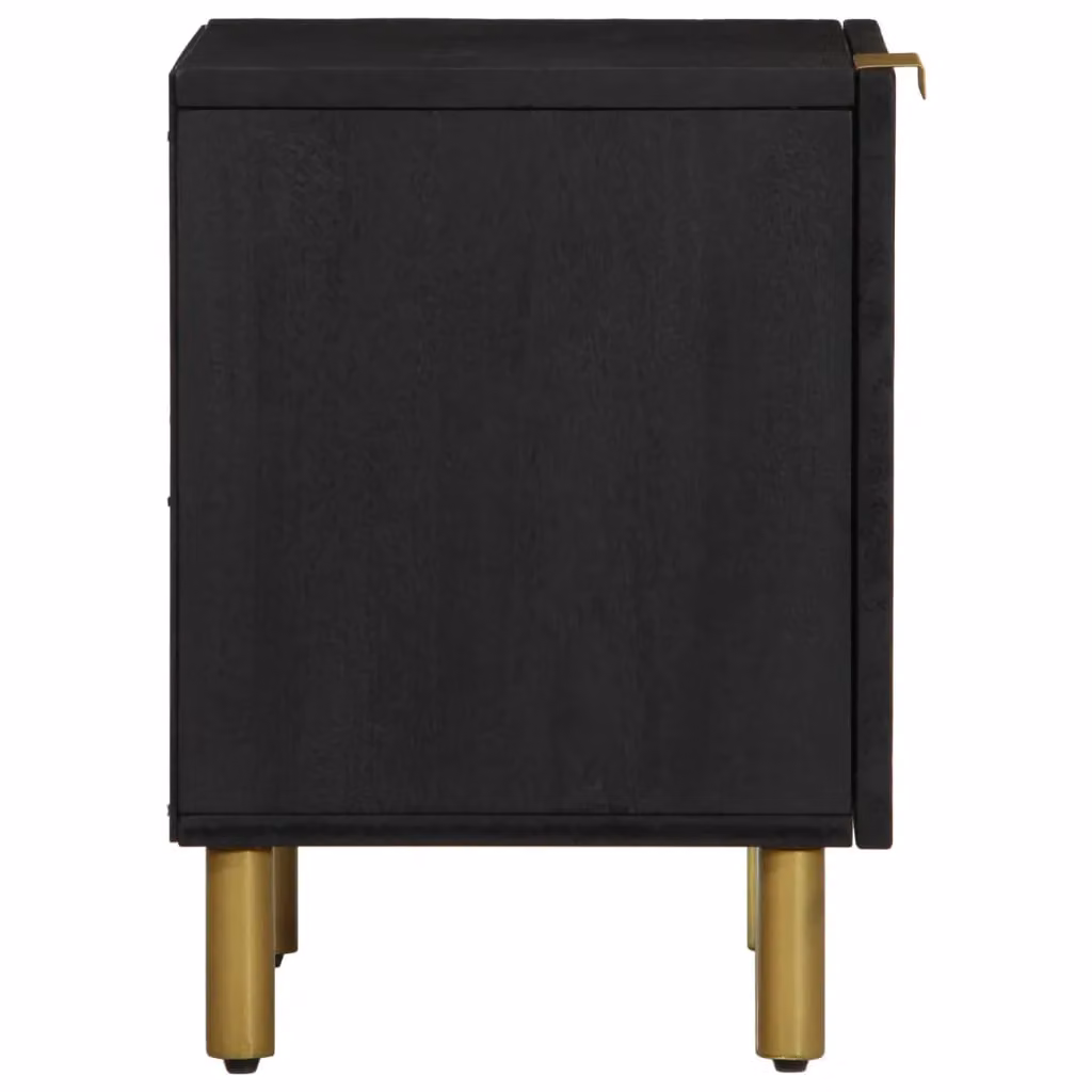 Berkfield Home Black Solid Mango Wood Bedside Cabinet W/D/H: 40 x 33 x 46 cm – 3