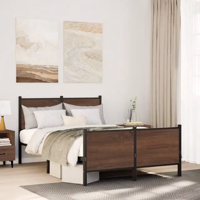 Berkfield Home Metal Bed Frame in Brown Oak, W/D/H: 120 x 200 cm – 1
