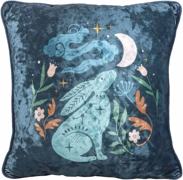 Kingsbury Gifts Midnight Hare Blue Velvet Square Cushion