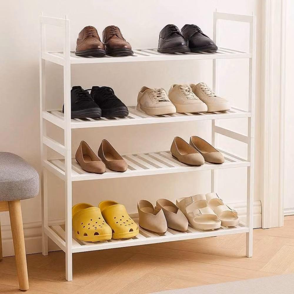EONLION Set of 2 Stackable Bamboo Wood Shoe Racks in White – 2