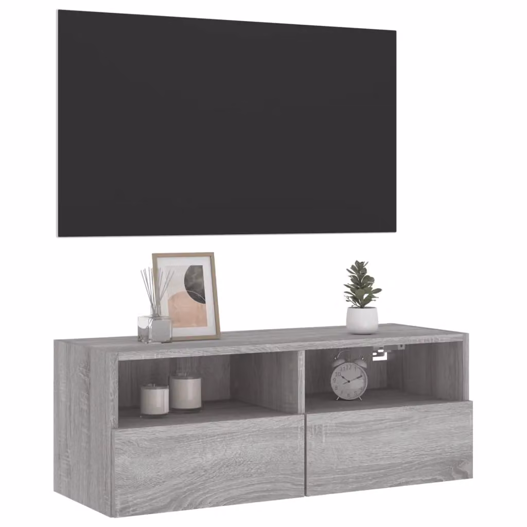 Berkfield Home Modern Wall Mounted TV Cabinet in Grey, W/D/H: 80 x 30 x 30 cm – 4