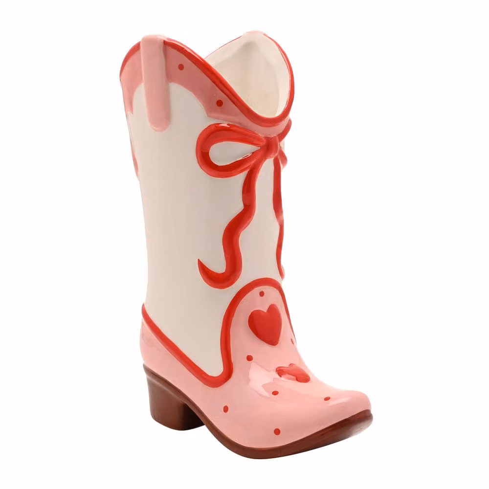 The Feel Good Club Cowgirl Boot Ceramic Vase in Pink and Multicolour – 2