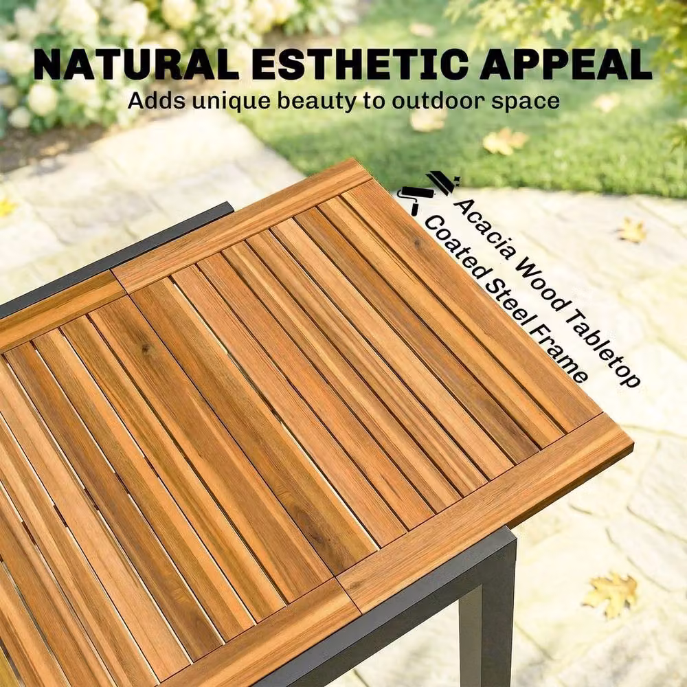 KORVIXA Expandable Square Patio Dining Table in Natural Wood, W/D: 100 x 100 cm – 4
