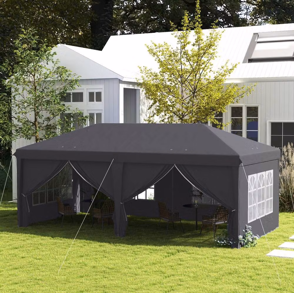 STILVORA Pop Up Gazebo with Sidewalls and Windows in Grey/Silver, W: 300 cm, D: 300 cm, H: 270 cm – 2