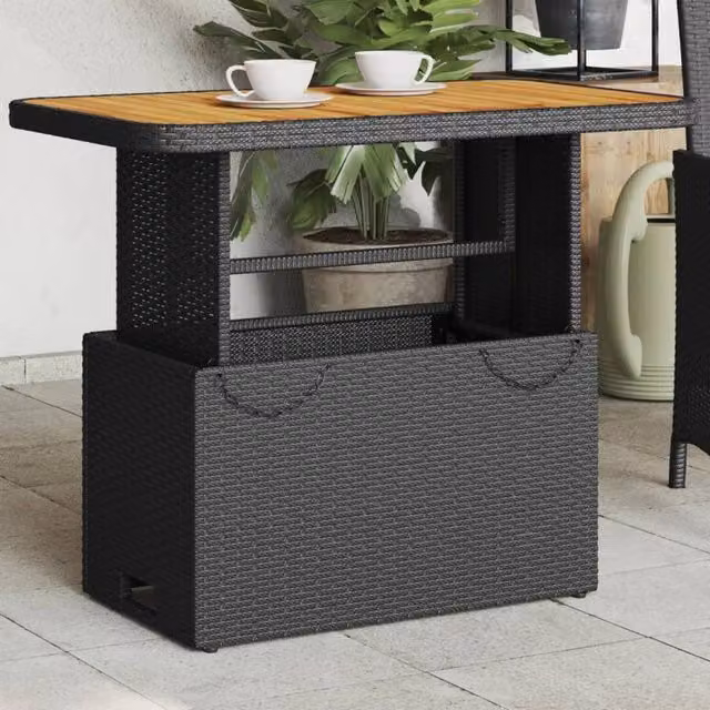 Berkfield Home Black Poly Rattan and Acacia Wood Garden Table, W/D/H: 90 x 55 x 71 cm – 1