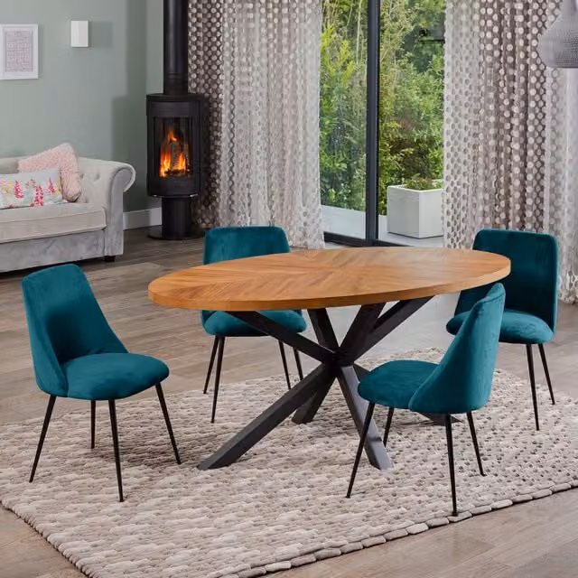 Artemis Home Dossena Oval Dining Table Set with 4 Morandi Velvet Chairs in Petrol