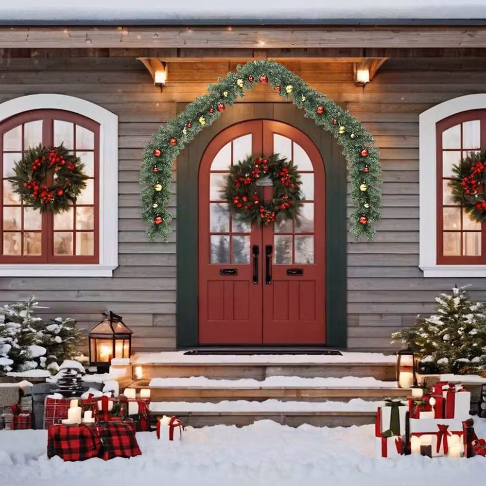 Berkfield Home Christmas Garland with Multicolour Baubles and Warm White LED Lights, Green, 5 m – 3