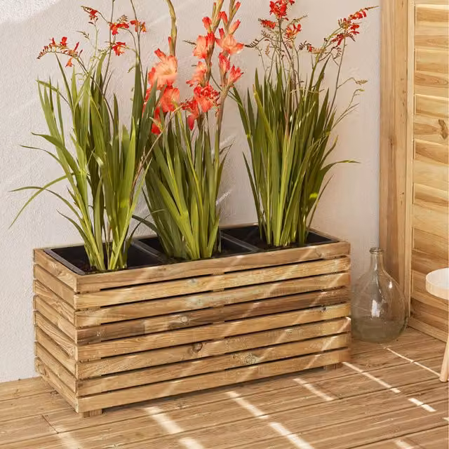 Cerland Horizon Outdoor Rectangular Wooden Planter in Black or Brown, Width: 90 cm