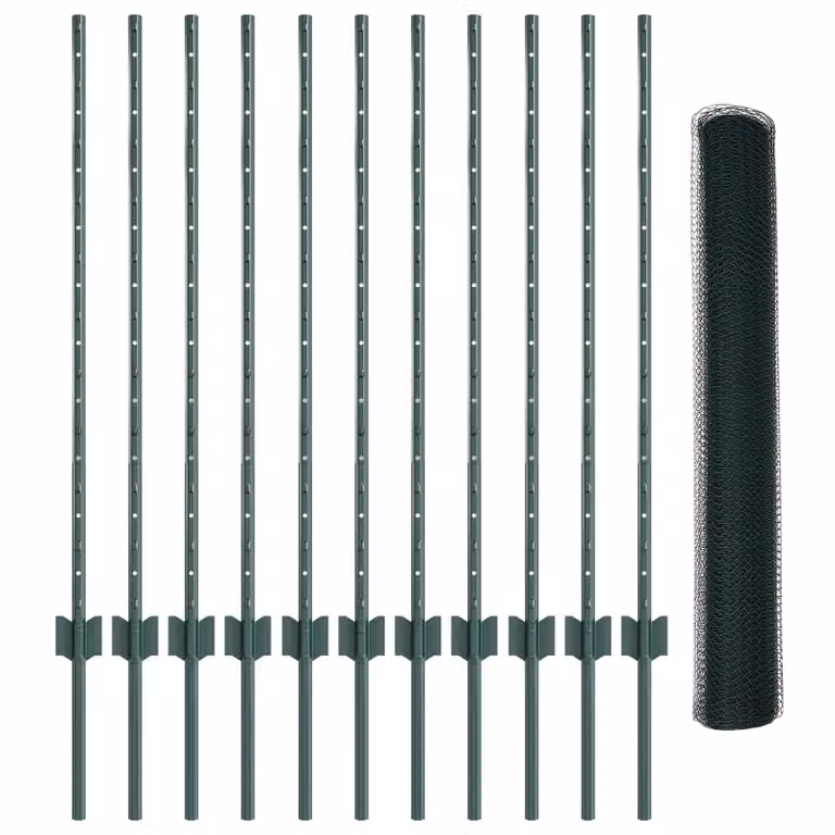 Berkfield Home Garden Fence Set of 2, Green Metal and Plastic, W: 25 m, H: 1 m