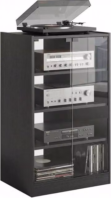 NESTLUNE 4-Tier Hi-Fi Stand with Adjustable Shelves in Black, W: 100 cm, D: 15 cm, H: 91 cm