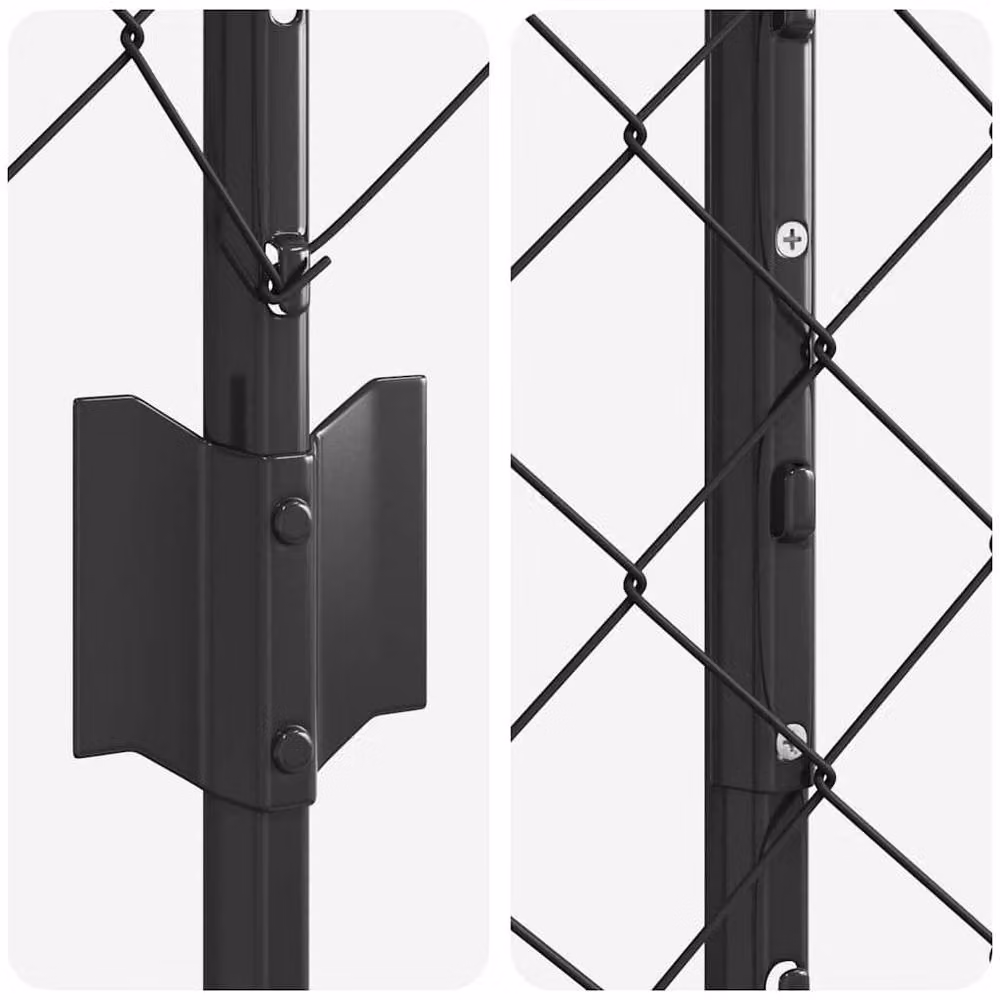 Berkfield Home Grey Steel Chain Link Fence with 20 U-Profile Posts, W: 10 m, H: 1.5 m – 3