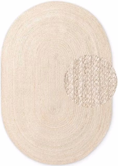 The Rugs Braided Oval Rangpur Natural Jute Rug in Cream and Beige