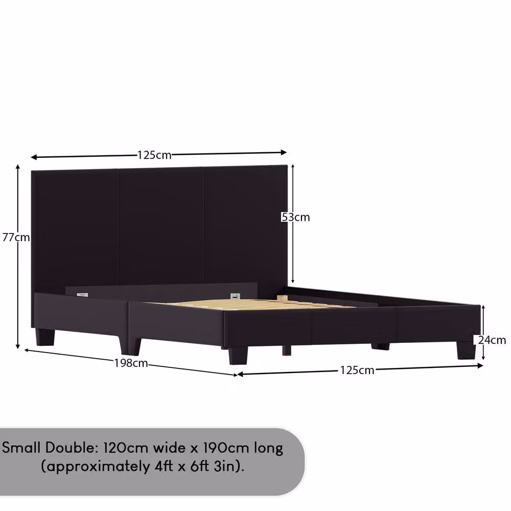 Vida Designs Lisbon Upholstered Faux Leather Bed Frame with Mattress in Black, Small Double, W/D/H: 120 x 200 cm – 2