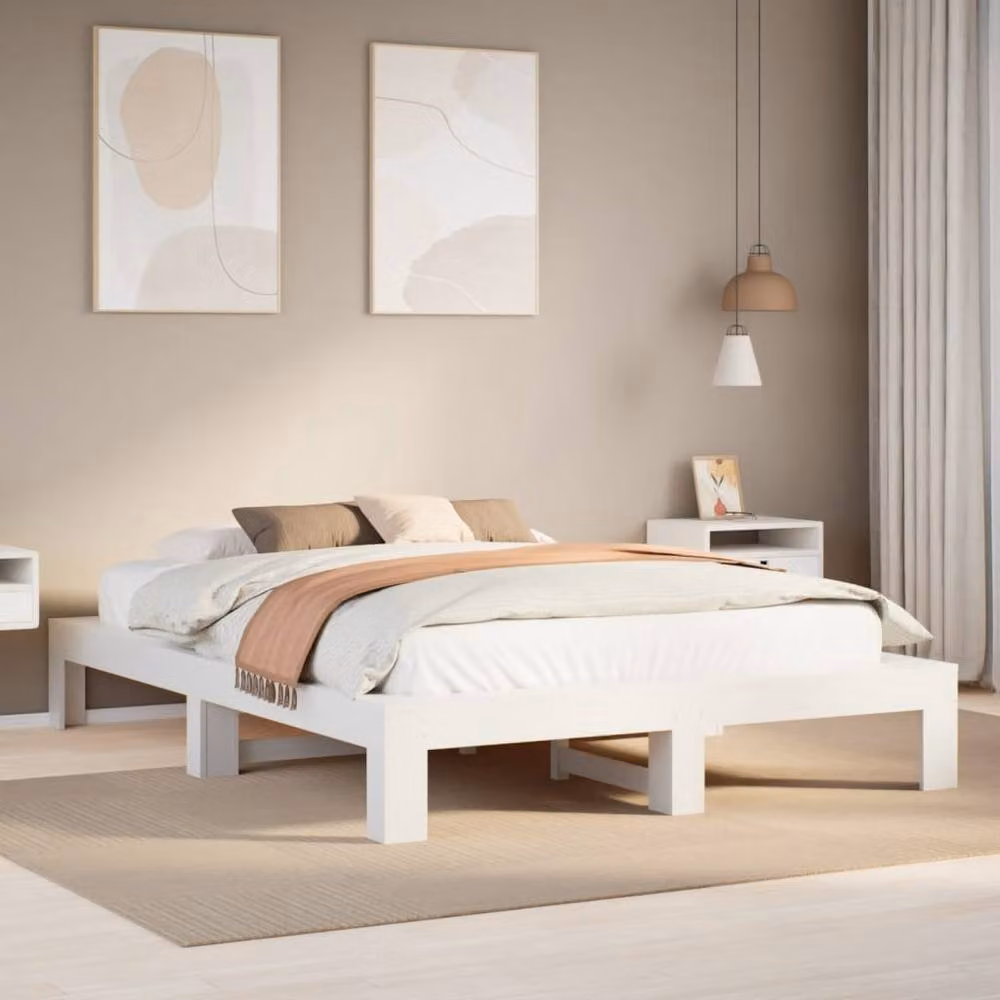 Berkfield Home White Solid Wood Pine Bed Frame W/D/H: 160 x 200 cm – 2
