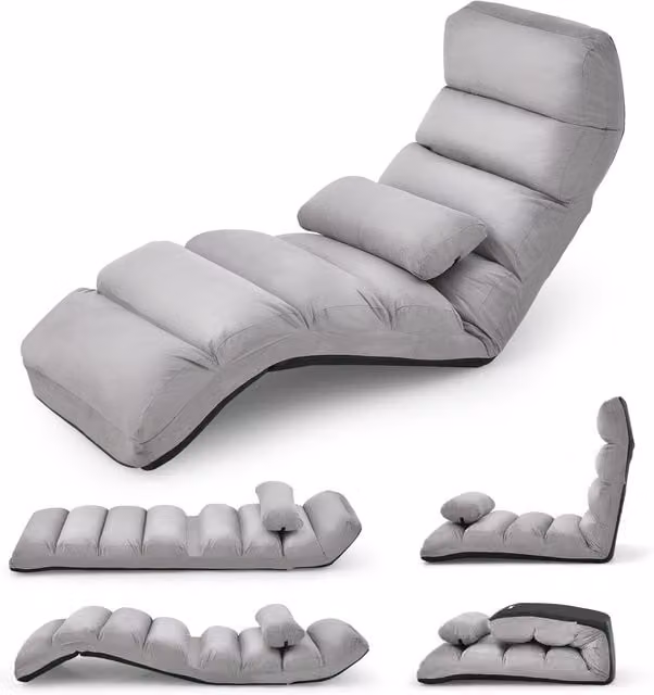 Costway Modern Upholstered Indoor Chaise Lounge Sofa in Grey or Beige