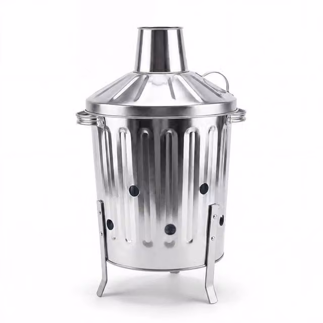 Spetlek 15L Incinerator Fire Bin in Silver Galvanised Steel with Flip Lid