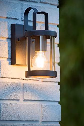 Lucide Lindelo Dimmable Modern Outdoor Wall Lantern in Black with Transparent Glass, IP23 – 2