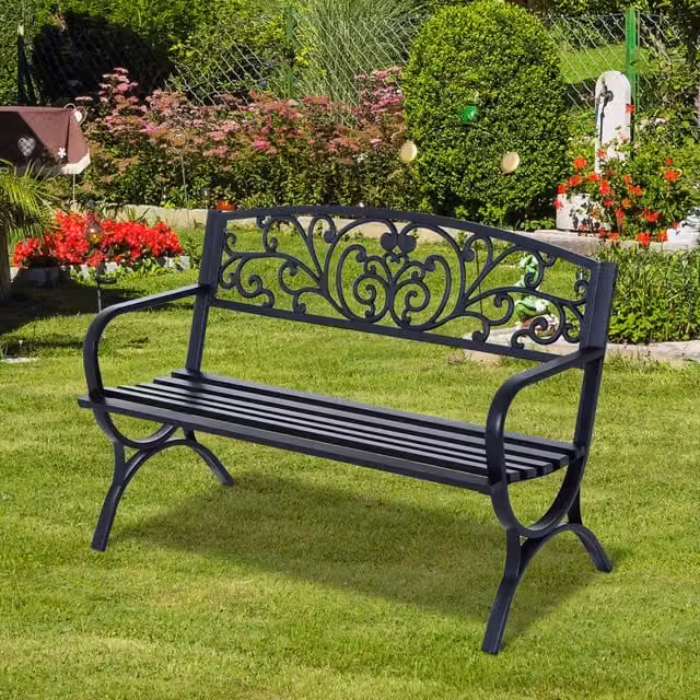 Outsunny Classic 2 Seater Metal Garden Bench in Matt Black